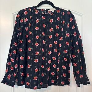 LOFT Navy and Pink Floral Blouse